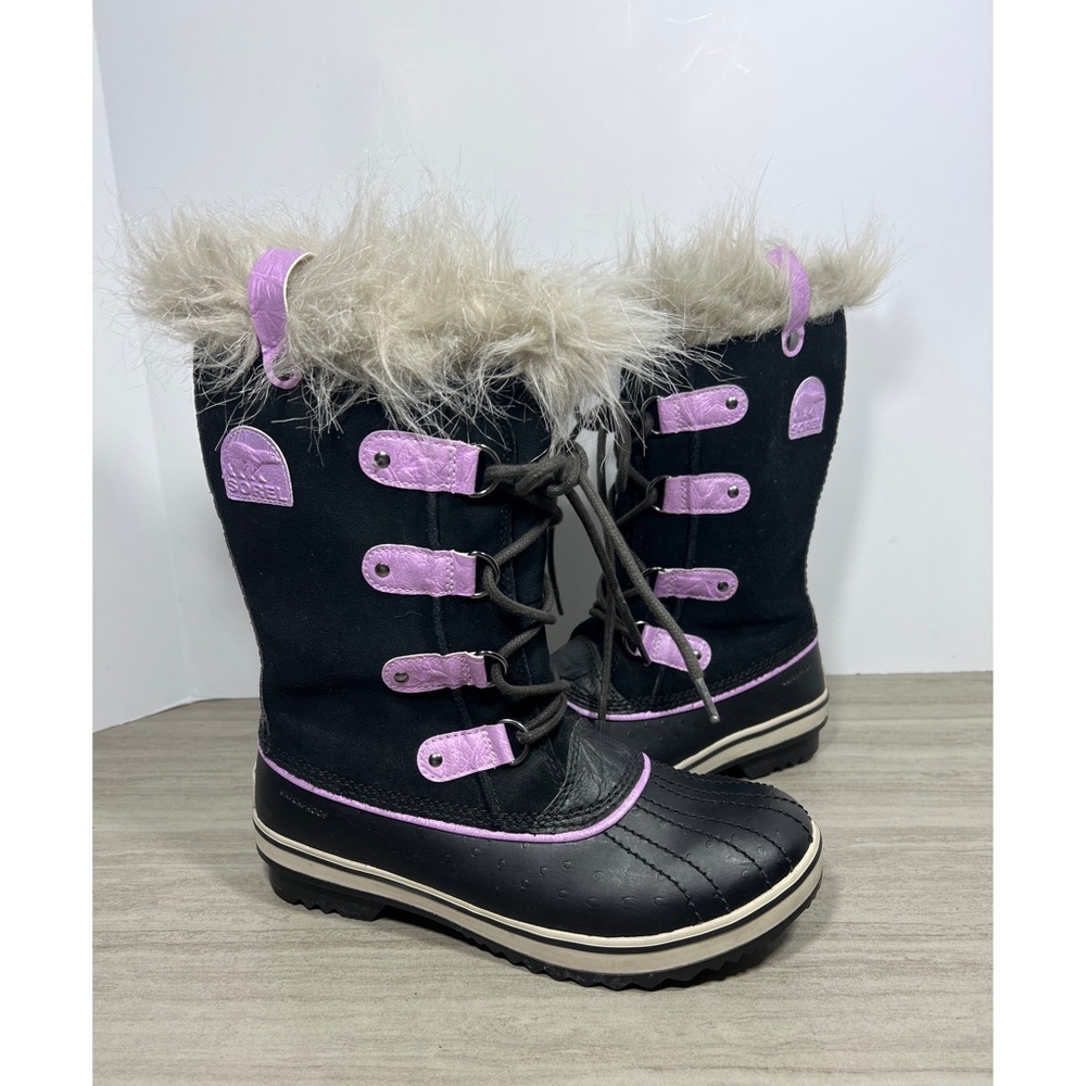 Sorel Joan Of Arctic Size 6 Black/Lilac Suede Winter Snow Boots